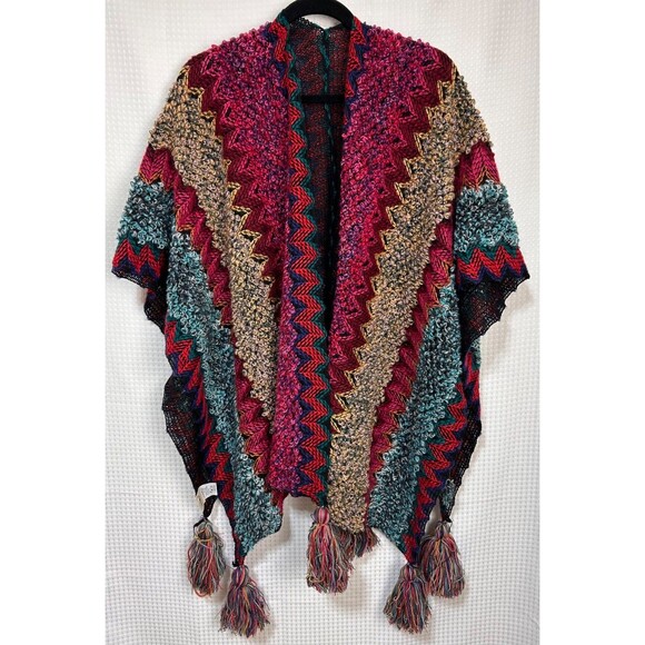 NATURAL LIFE OS Crochet Knit Sweater Shawl Poncho Boho Act Poly Wool Fall y - Picture 5 of 8